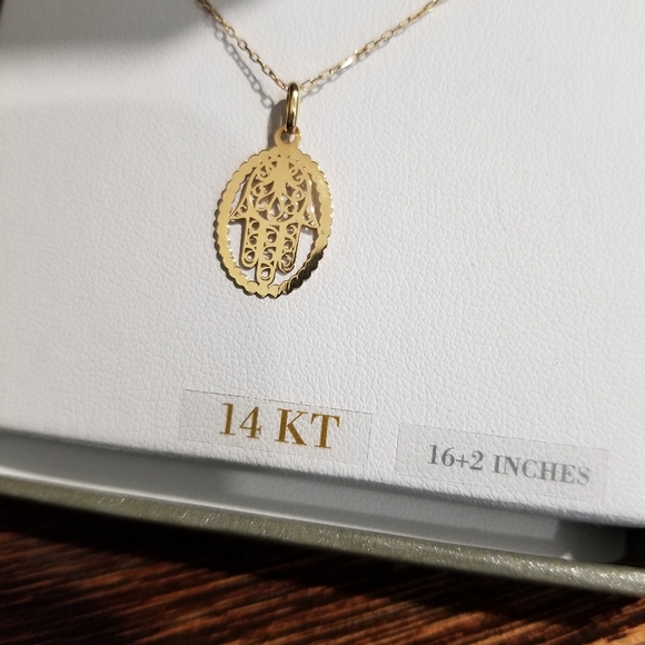 💎14KT YELLOW GOLD HAMSA HAND PENDANT WITH CHAIN - Picture 6 of 11